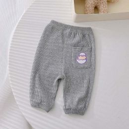 Baby 1pcs Cartoon Animal Embroidery Pattern Pit Strip Design Trousers (Color: Grey)
