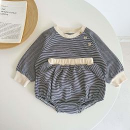 Baby Girl Striped Pattern Shoulder Buckle Design Tops Combo Shorts Sets (Size/Age: 66 (3-6M))