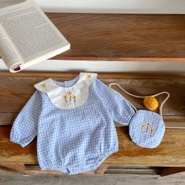Baby Girl Plaid Pattern Floral Embroidered Lapel Design Bodysuit (Size/Age: 66 (3-6M))