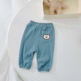 Baby 1pcs Cartoon Animal Embroidery Pattern Pit Strip Design Trousers (Color: Blue)
