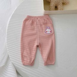 Baby 1pcs Cartoon Animal Embroidery Pattern Pit Strip Design Trousers (Color: pink)