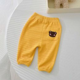 Baby 1pcs Cartoon Animal Embroidery Pattern Pit Strip Design Trousers (Color: Yellow)