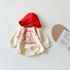 Baby 1pcs Cartoon Animal Pattern Contrast Hat Design Onesies Bosysuit With Hat