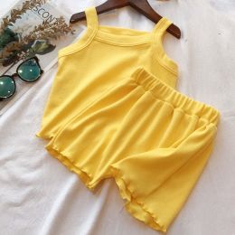 Baby Girl Solid Color Sleeveless Vest With Shorts Sets (Size/Age: 90 (12-24M))