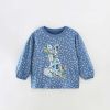 Baby Girl Floral Pattern Bunny Embroidered Design Loose Cotton Hoodie
