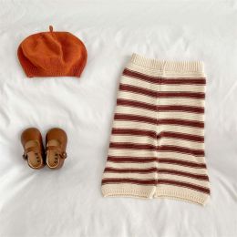 Baby Striped Pattern Lapel Knitted Cardigan With Pants Sets (Size/Age: 120 (5-7Y))