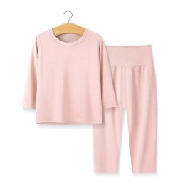 Baby 2pcs Solid Color Long sleeve Shirt And Pants Underwear Sets Pajamas (Color: pink)