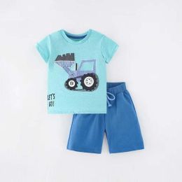 Baby 2pcs Striped Pattern Cartoon Animal Patched Tee Combo Solid Shorts Handsome Sets (Size/Age: 130 (7-8Y))