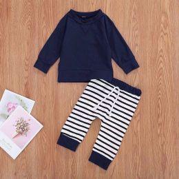 Baby Boy 1pcs Solid Color Hoodie Combo Striped Pattern Trousers Sets (Size/Age: 100 (2-3Y))