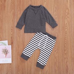 Baby Boy 1pcs Solid Color Hoodie Combo Striped Pattern Trousers Sets (Size/Age: 73 (6-9M))
