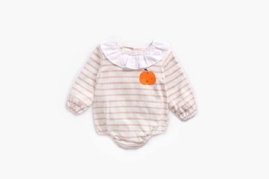 Baby 1pcs Cartoon Orange Print Striped Pattern Ruffle Neck Onesies (Size/Age: 100 (2-3Y))