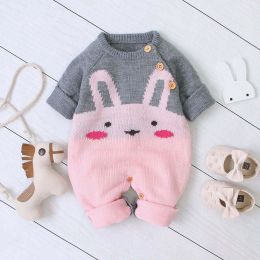 Baby 1pcs Cartton Bunny Graphic Contrast Design Shoulder Button Design Knitted Romper (Size/Age: 100 (2-3Y))