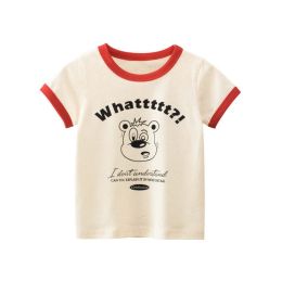 Baby Cartoon Animal Graphic Color block Neck & Sleeves Summer Tee (Color: Red)