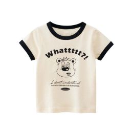 Baby Cartoon Animal Graphic Color block Neck & Sleeves Summer Tee (Color: Black)