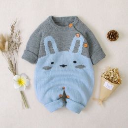 Baby 1pcs Cartton Bunny Graphic Contrast Design Shoulder Button Design Knitted Romper (Size/Age: 80 (9-12M))