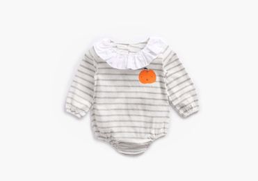 Baby 1pcs Cartoon Orange Print Striped Pattern Ruffle Neck Onesies (Size/Age: 90 (12-24M))