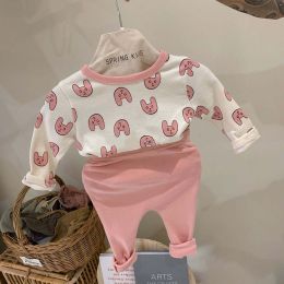 Baby 1pcs Cartoon Funny Cat Pattern Shirt Combo Solid Pants Tracksuit Sets (Size/Age: 66 (3-6M))