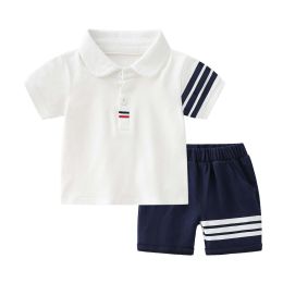 Baby Boy 1pcs Side Striped Design Quarter Button Lapel T-Shirt Combo Medium Pants Sets (Size/Age: 80 (9-12M))