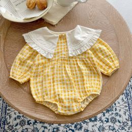 Baby Girl Yellow Plaid Pattern Ruffle Lapel Design Bodysuit (Size/Age: 73 (6-9M))