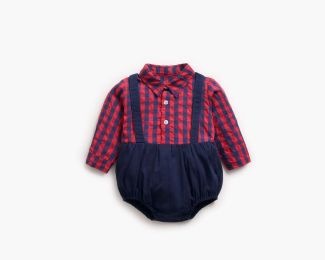 Baby Boy 1pcs Plaid Pattern False 1 Pieces Design Lapel Bodysuit Onesies (Size/Age: 80 (9-12M))