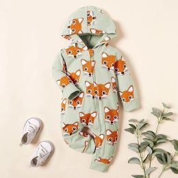 Baby Boy Allover Fox Pattern Button Front Lovely Romper With Hat Rompers (Size/Age: 90 (12-24M))