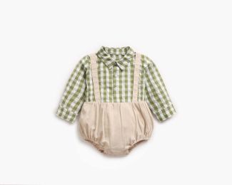 Baby Boy 1pcs Plaid Pattern False 1 Pieces Design Lapel Bodysuit Onesies (Size/Age: 73 (6-9M))