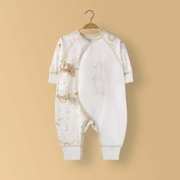 Newborn Cartoon Animal Pattern Slanted Lace-Up Design Thin Style Cotton Jumpsuit Pajamas (Size/Age: 66 (3-6M))