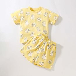 Baby Cartoon Rabbit Pattern Short Sleeve Tops With Shorts Sets (Size/Age: 140 (8-10Y))