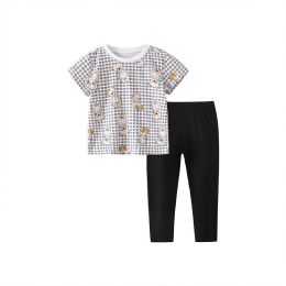 Baby Girl Plaid And Cartoon Graphic Tee With Pants Sets (Size/Age: 130 (7-8Y))