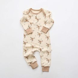 Baby Floral Graphic Envelope Collar Design Soft Cotton Nordic Style Jumpsuit (Size/Age: 90 (12-24M))