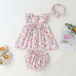 Baby Girls Floral Print Pattern With Bow Tie Design Round Collar Sleeveless Princess Newborn Onesies Dress (Size/Age: 66 (3-6M))