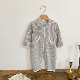 Baby Striped Pattern Zipper Front Design Hooded Romper (Size/Age: 66 (3-6M))