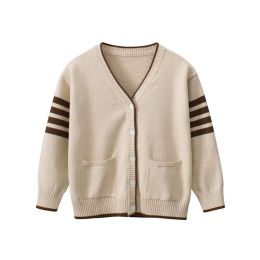 Baby Solid Color V-Neck Single Breasted Design Cardigan (Size/Age: 120 (5-7Y))