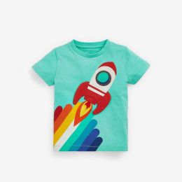 Baby Boy Rocket Print Pattern Crewneck Cotton Short Sleeve Tops (Size/Age: 140 (8-10Y))