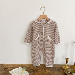 Baby Striped Pattern Zipper Front Design Hooded Romper (Size/Age: 80 (9-12M))