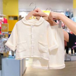 Baby Dot Pattern Single Breasted Design Lapel Shirt Combo Pants Sets Home Clothes (Size/Age: 120 (5-7Y))
