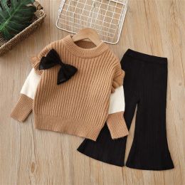Baby Solid Color Bow Patched Sweater With Pants Sets (Size/Age: 100 (2-3Y))