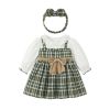 Baby Girl Lace Plaid Pattern Bow Tie Design Long Sleeve Lapel Sweet Dress