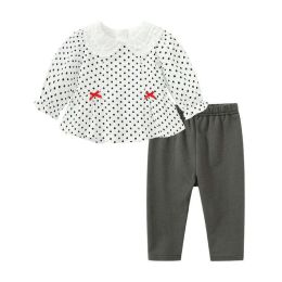 Baby Girl Dot Pattern Sweet Style Lapel Shirt With Solid Pants Sets (Size/Age: 100 (2-3Y))