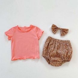 Baby Girl Solid Color Wooden Ear Design T-Shirt Combo Floral Shorts 2-Pieces Sets (Size/Age: 66 (3-6M))
