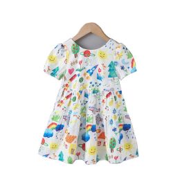 Baby Print Pattern Bow Patched Design Short Sleeve Dress In Summer (Size/Age: 110 (3-5Y))