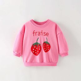 Baby Girl Strawberry Print Pattern Crewneck Terry Hoodies (Size/Age: 140 (8-10Y))