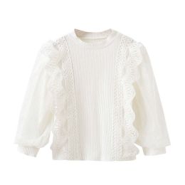 Baby Girl Solid Color Mesh Hollow Carved Design Princess Shirt (Size/Age: 150 (10-12Y))