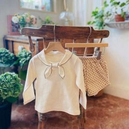 Baby Girl Solid Color Bow Tie Design Pullover Long Sleeve Tops (Size/Age: 90 (12-24M))