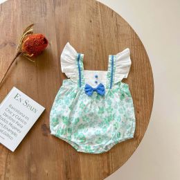 Baby Girls Floral Print Ruffle Design Square-Neck Onesies With Bow Tie (Size/Age: 66 (3-6M))