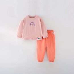Baby Girl Rainbow Embroidered Pattern Tops Combo Pants Sets (Size/Age: 120 (5-7Y))