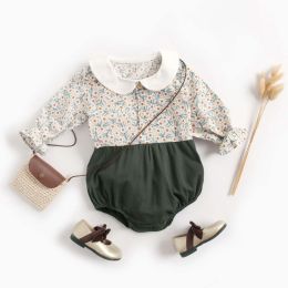 Baby Girl Floral Print Pattern Color Blocking Design Long Sleeve Round Collar Onesies (Size/Age: 73 (6-9M))
