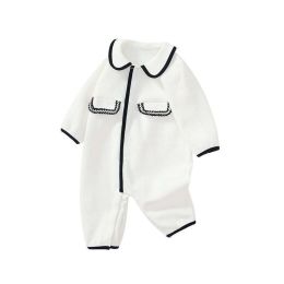 Baby Solid Color Simple Style Lapel Cotton Thermal Home Clothes Romper (Size/Age: 59 (0-3M))