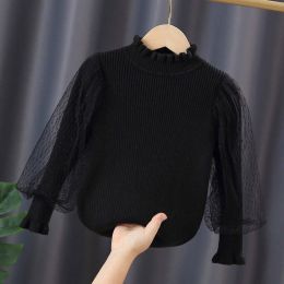 Baby Girl Solid Color Mesh Puff Sleeves Beautiful Shirt Tops (Size/Age: 130 (7-8Y))