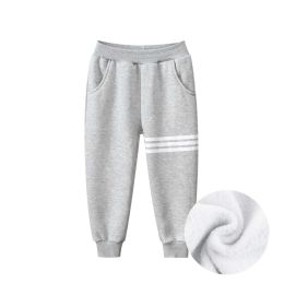 Baby Boy Solid Color Striped Design Fleece Thickened Trousers (Size/Age: 100 (2-3Y))